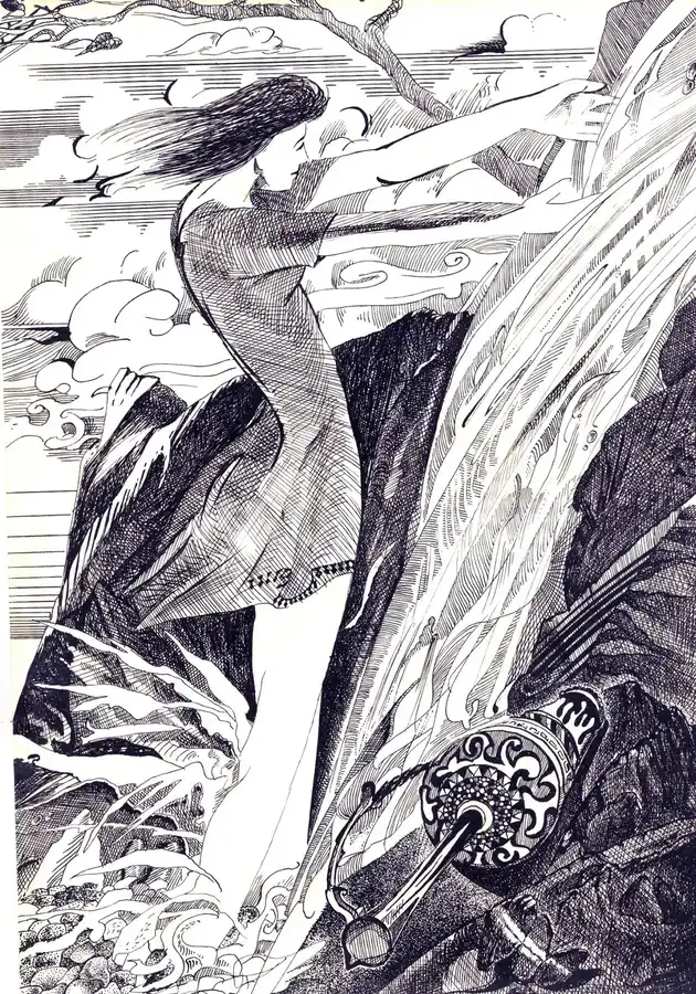 Girl, Waterfall, Wind, 2000